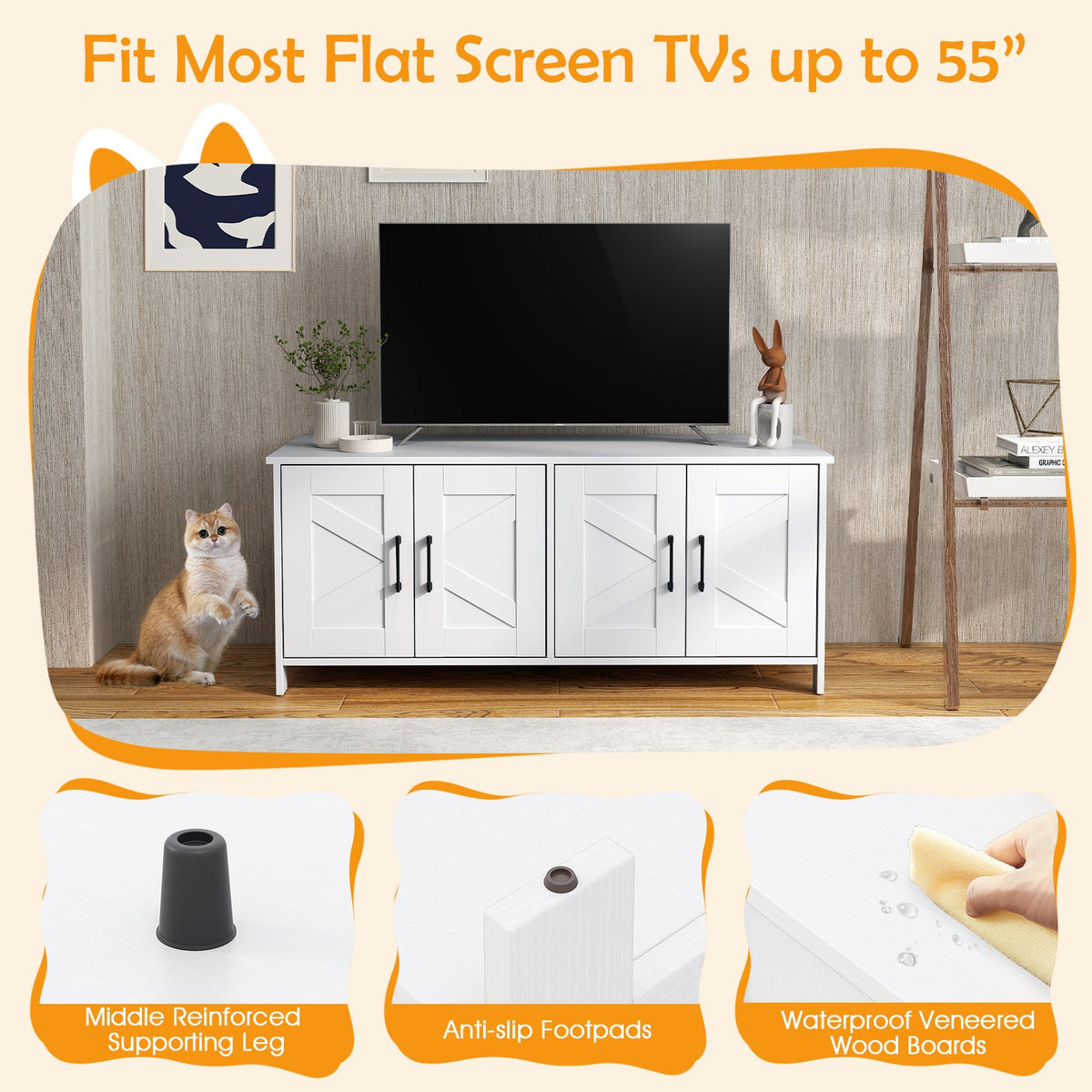 Cat Litter Box Enclosure for 2 Cats Modern Kitty Litter Box Furniture Hidden-White