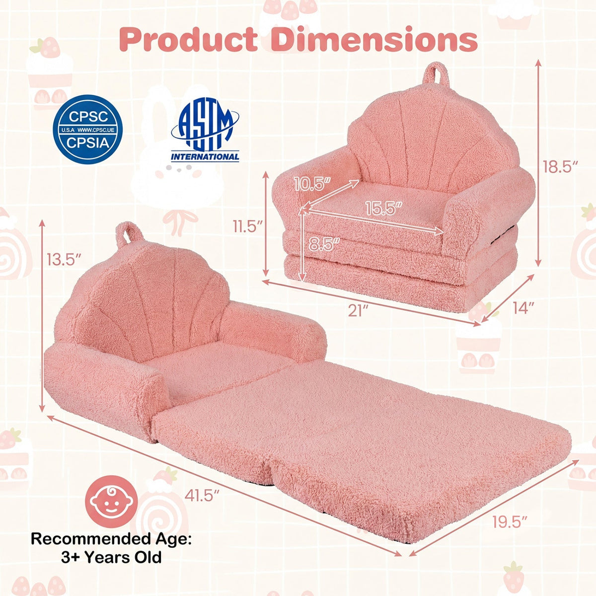 Convertible Kids Sofa 2-in-1 Fold out Toddler Couch Chair