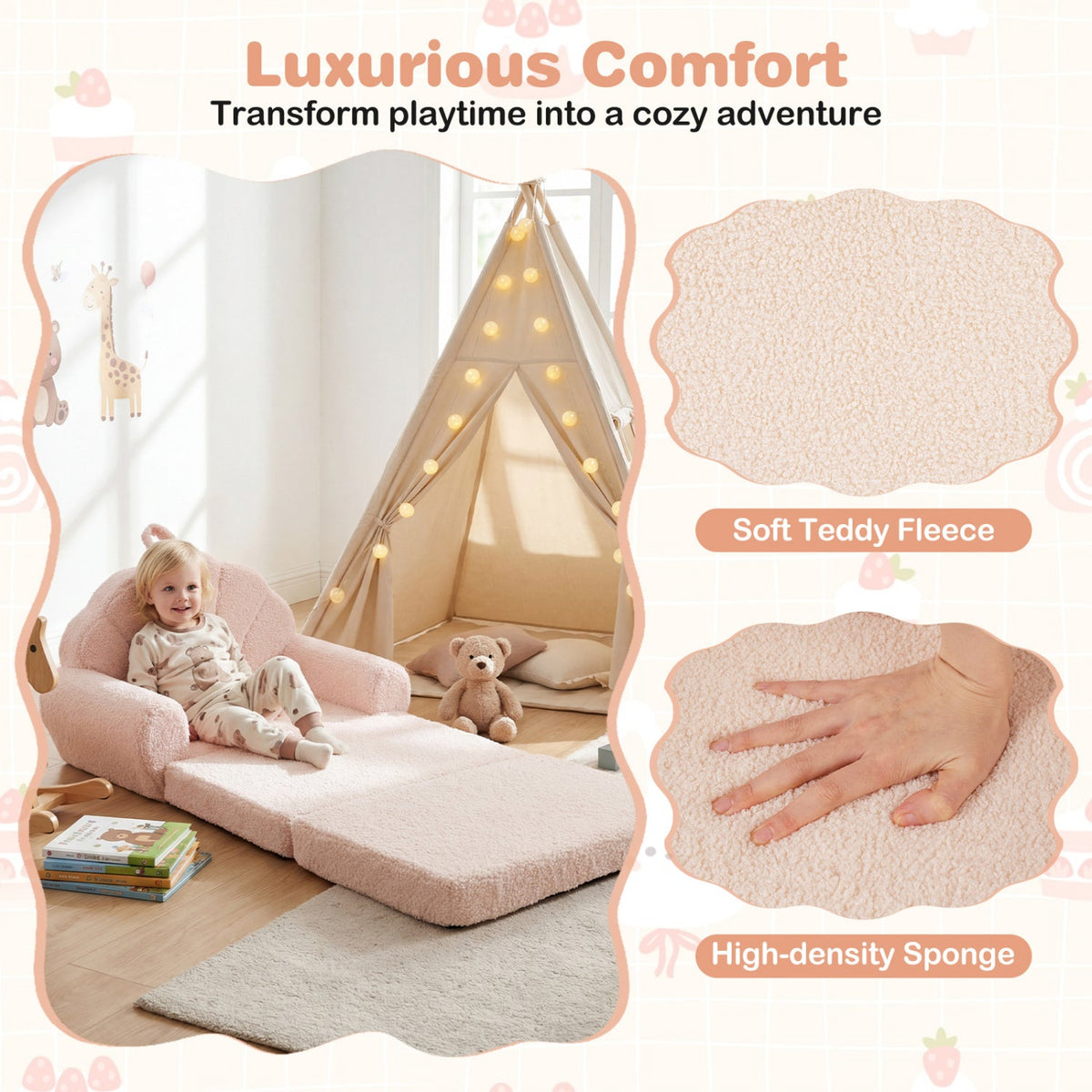 Convertible Kids Sofa 2-in-1 Fold out Toddler Couch Chair