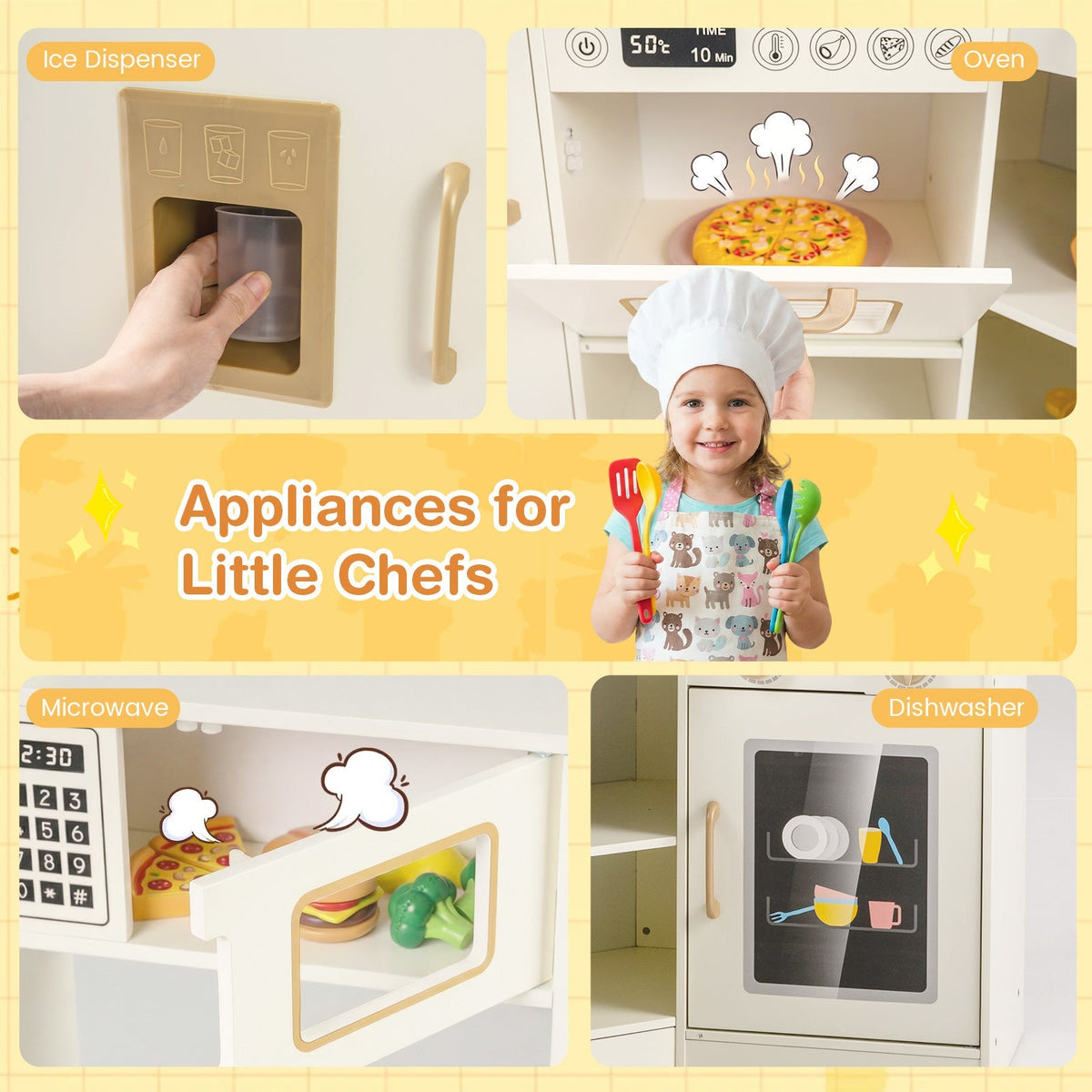 Corner Kids Play Kitchen with Stoves with Lights and Sounds-Beige
