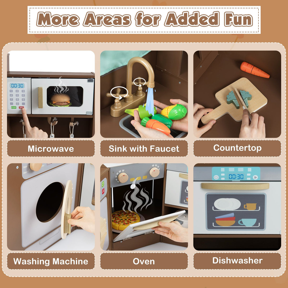 Corner Kitchen Toys with Lights and Sounds with Pull-out Trash Can and Stoves