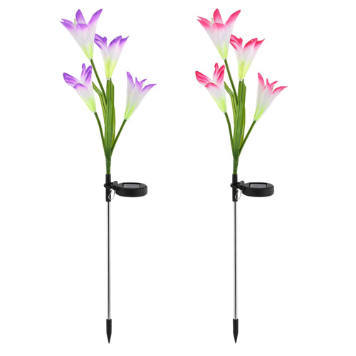 2Pcs Solar Garden Lights Outdoor Lily Flower LED Light 7-Color Changing IP65 Waterproof Pathway Stake Lights Patio…