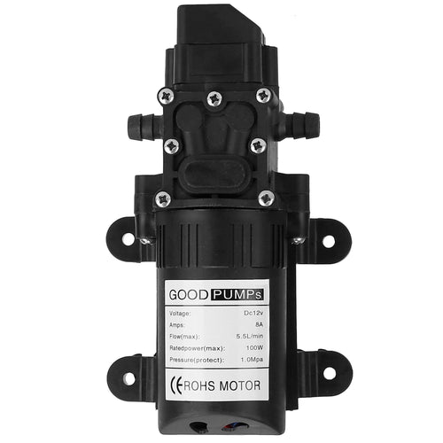 12V Water Pump with 2 Hose Clamps 123PSI Self Priming Sprayer Pump 100W Electric Diaphragm Water Pump 5.5L/Min for RV…