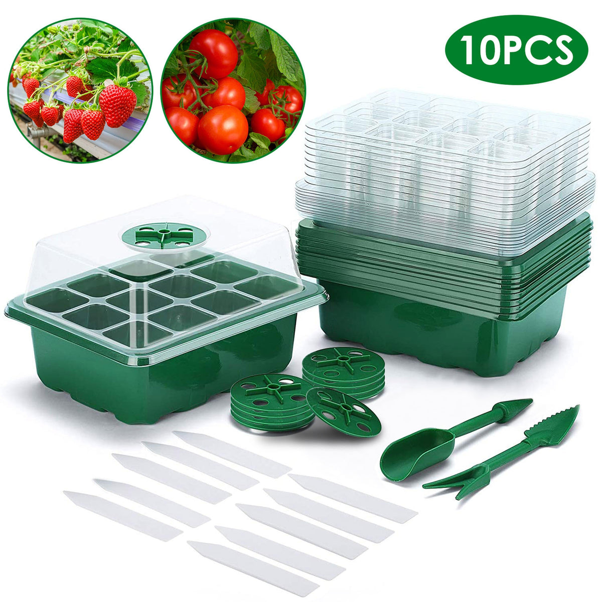 10Pcs Seed Starter Tray Kit Reusable Overall 120Cells Seeding Propagator Station Greenhouse Growing Germination Tray with…