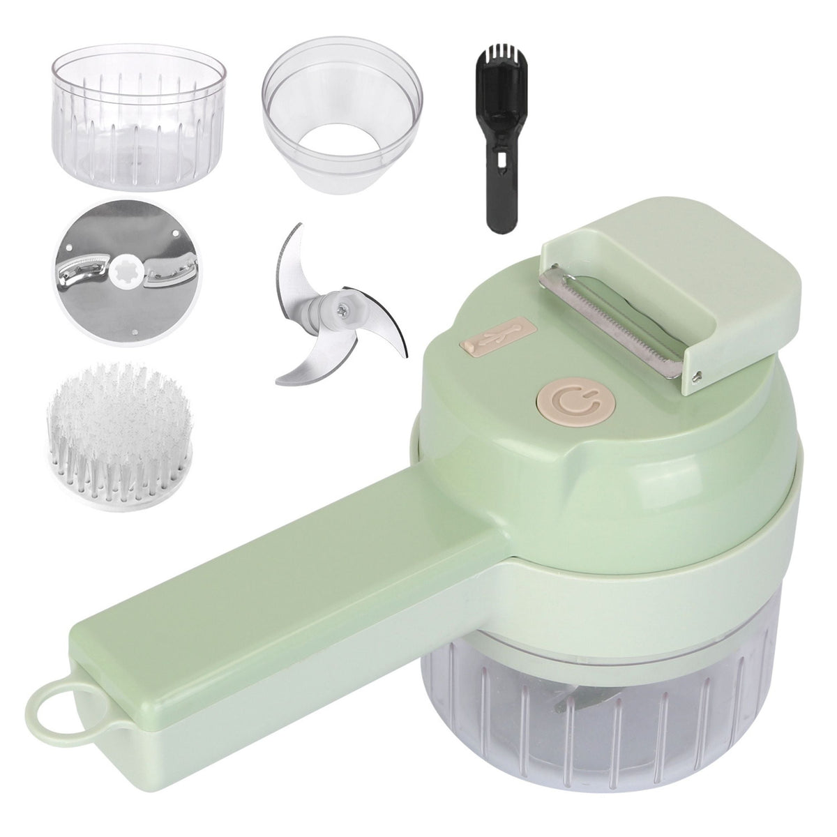 4-in-1 Handheld Electric Cutter: Mini Food Chopper, Grinder, Slicer, Dicer. Rechargeable, for Vegetables, Fruits, Garlic, Meat, Ginger.