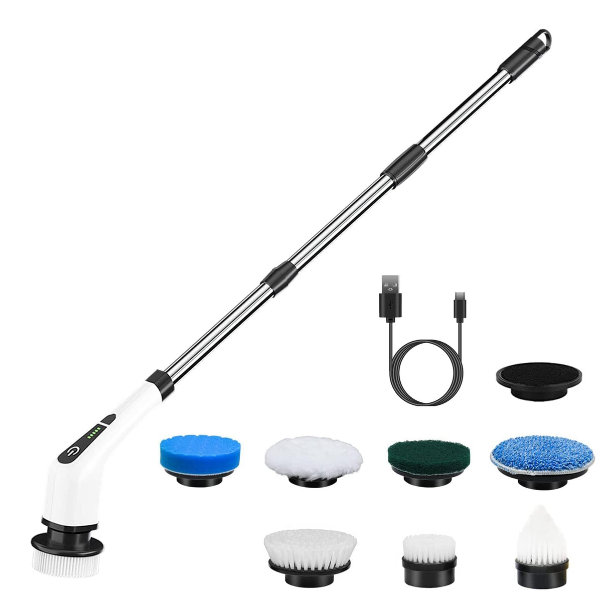 Electric Spin Scrubber Cordless Rechargeable Telescopic Cleaning Brush 8 Replaceable Heads 2 Speed Adjustable Extension…