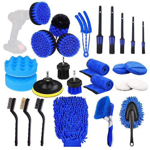 26Pcs Car Detailing Brush Kit Exterior Interior Car Cleaning Set Drill Brush Set Car Buffing Sponge Pads Kit for Cleaning…
