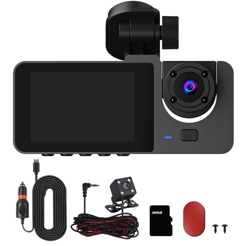 3 Channel Dash Cam Front Inside Rear Vehicle Driving Recorder Car DVR with 32G MMC Card G Sensor Motion Detection Parking…