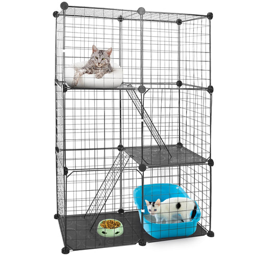 3 Tier Cat Playpen Cage Metal Indoor Cat House Detachable Kitten House with 3 Doors 2 Ladders Large Cat Exercise Place…