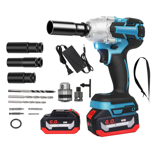 3-In-1 Cordless Electric Impact Wrench Drill Screwdriver with Brushless Motor Max 3450RPM Variable Speed 2Pcs 6.0Ah…