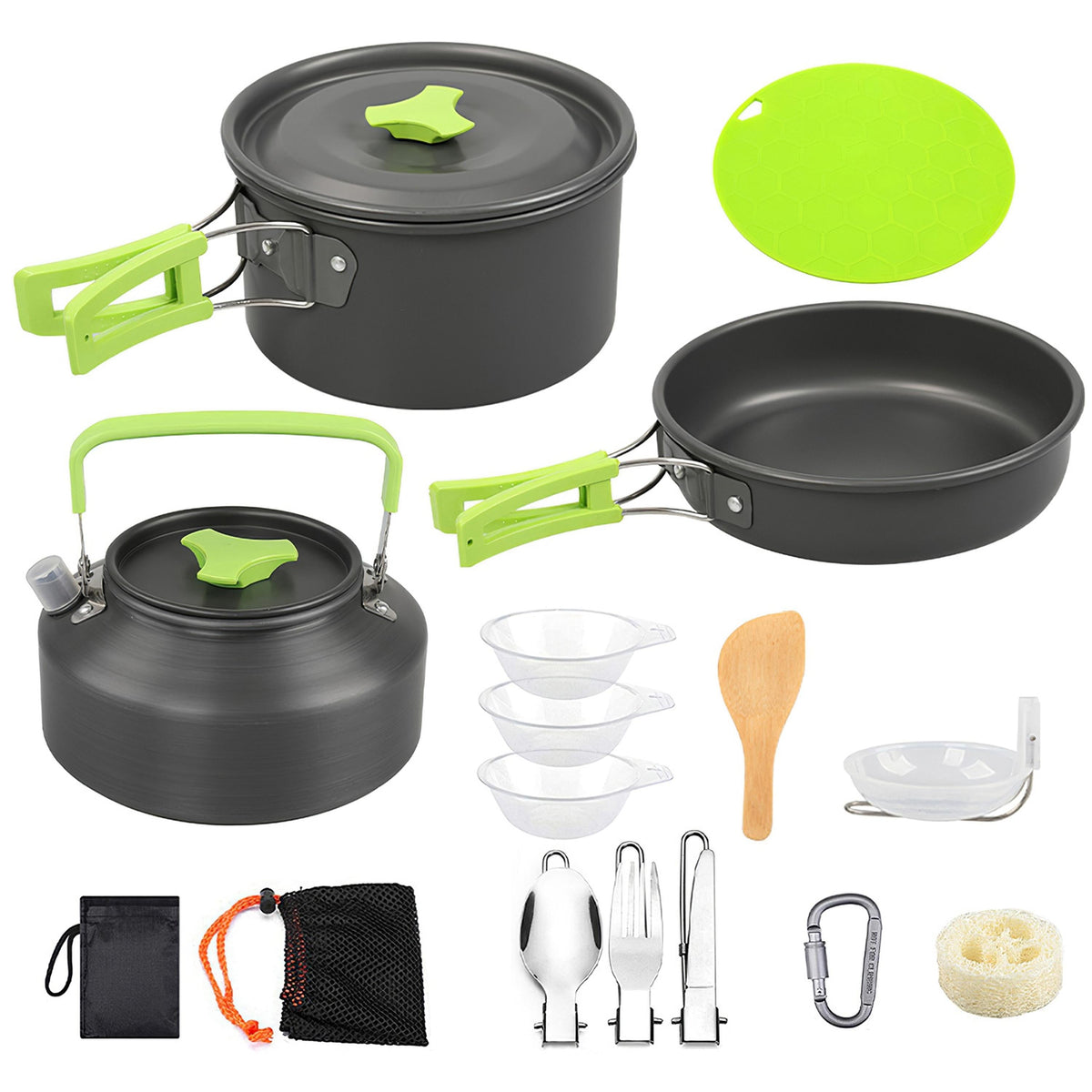 16Pcs Camping Cooking Ware Set Camping Stove Cookware Kit Aluminum Pot Pan Kettle Set with Bowls Knife Fork Spoon…