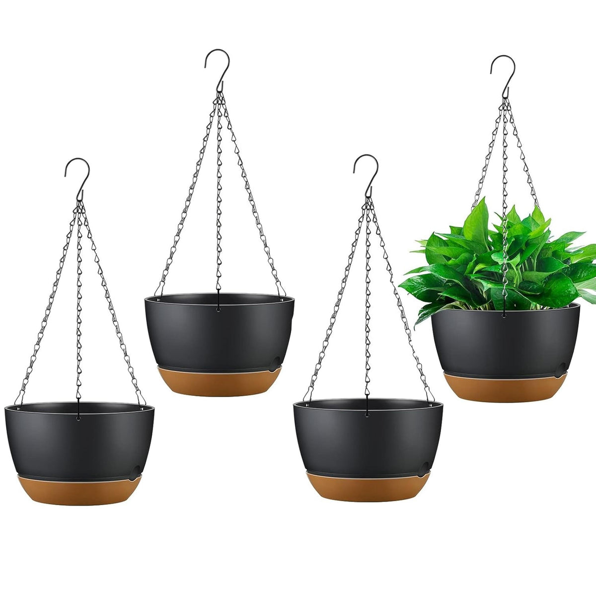 4Pcs 9.64In Diameter Hanging Planter with Drainage Holes Removable Self-Watering Tray Plastic Hanging Flower Plant Pots…