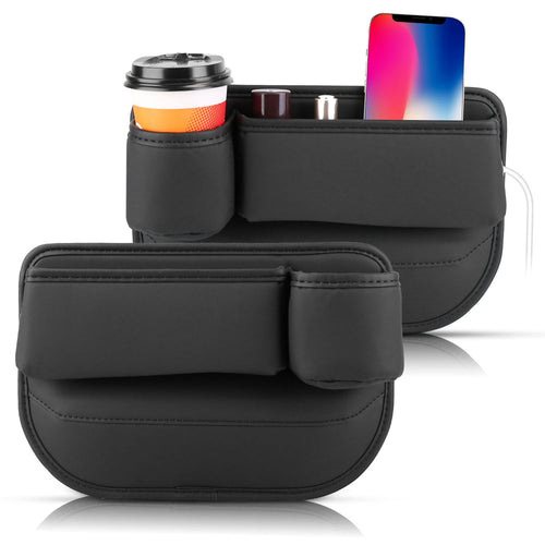 2 Pack Car Seat Gap Filler Organizer Car Leather Cup Holder Gap Bag Universal Car Seat Storage Black for Placing Keys…