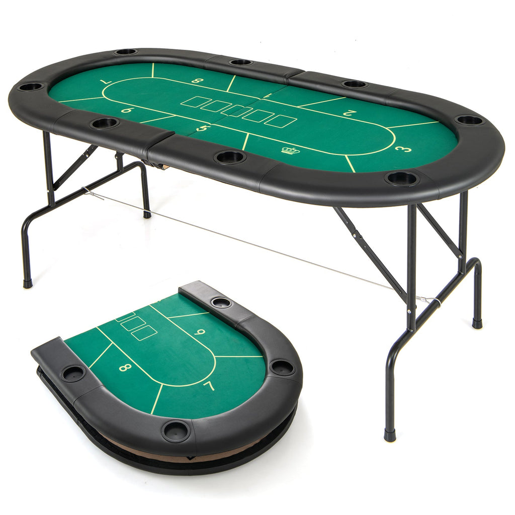 72 x 36 x 30.5 Inch Foldable Poker Table with 8 Cup Holders-Green
