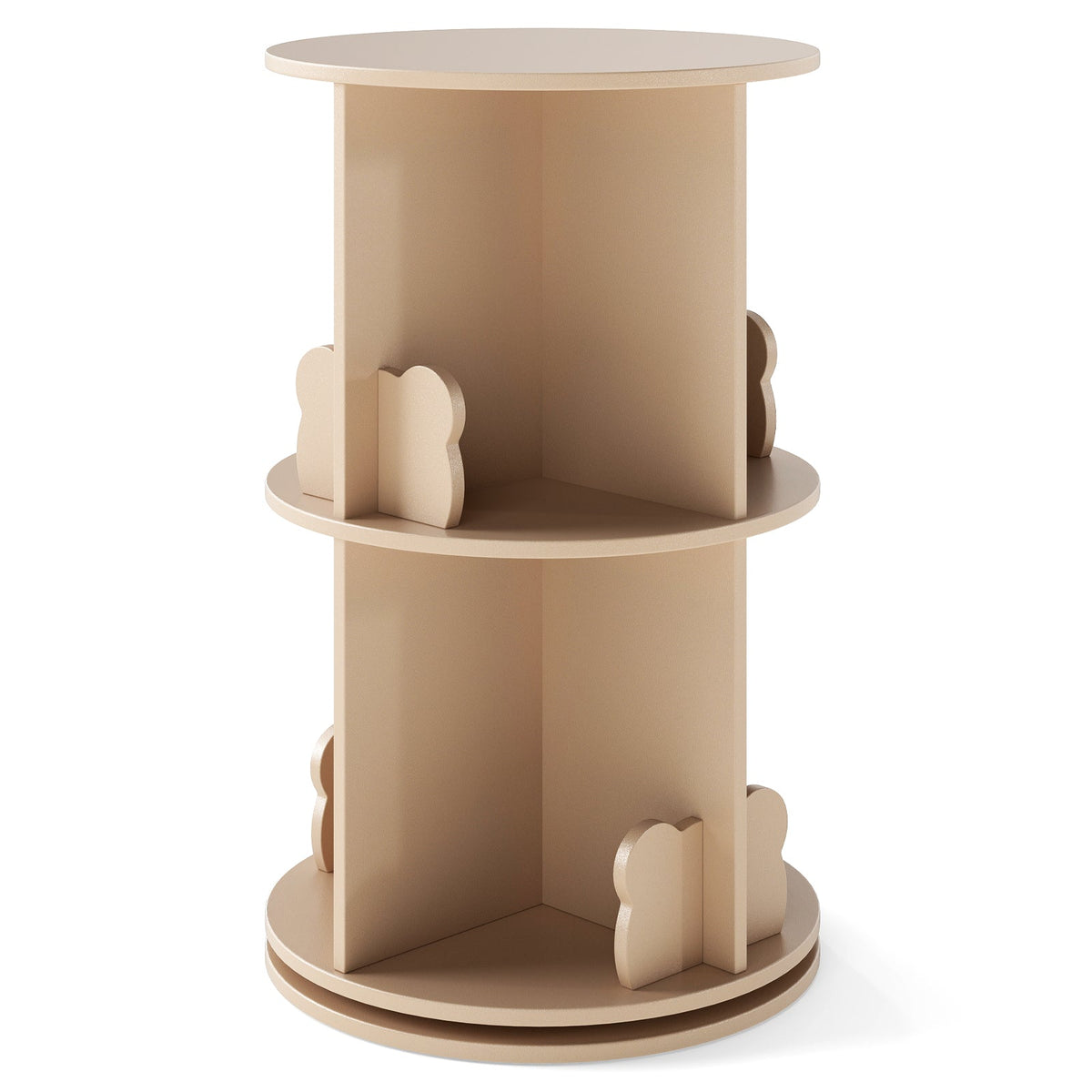 2 Tier Freestanding Kids Rotating Bookshelf Storage Rack with Bear Baffles-Natural