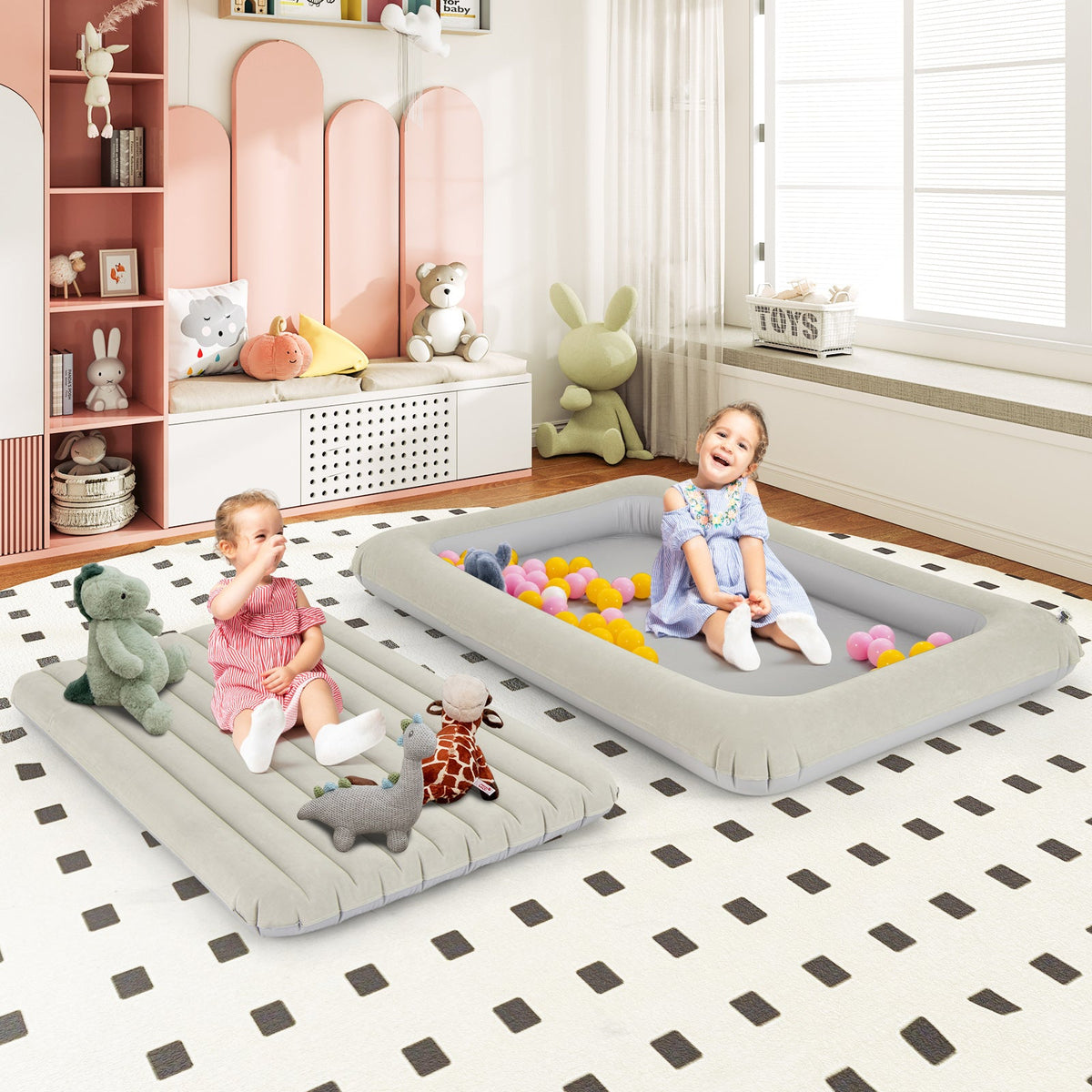 Inflatable Toddler Travel Bed with Electric Pump and Raised Bed Rails-Gray