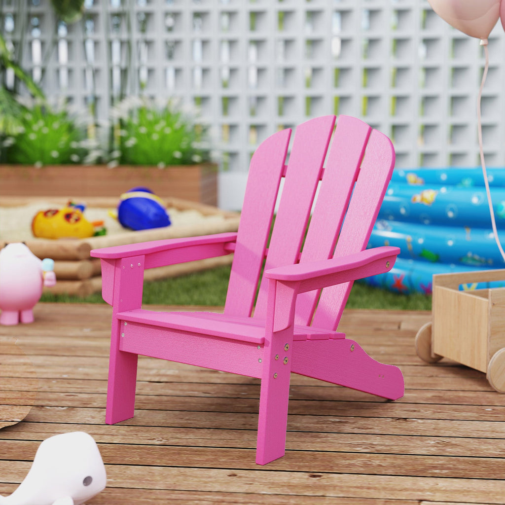 All-Weather HDPE Kid's Adirondack Chair with with High Backrest and Armrests-Pink