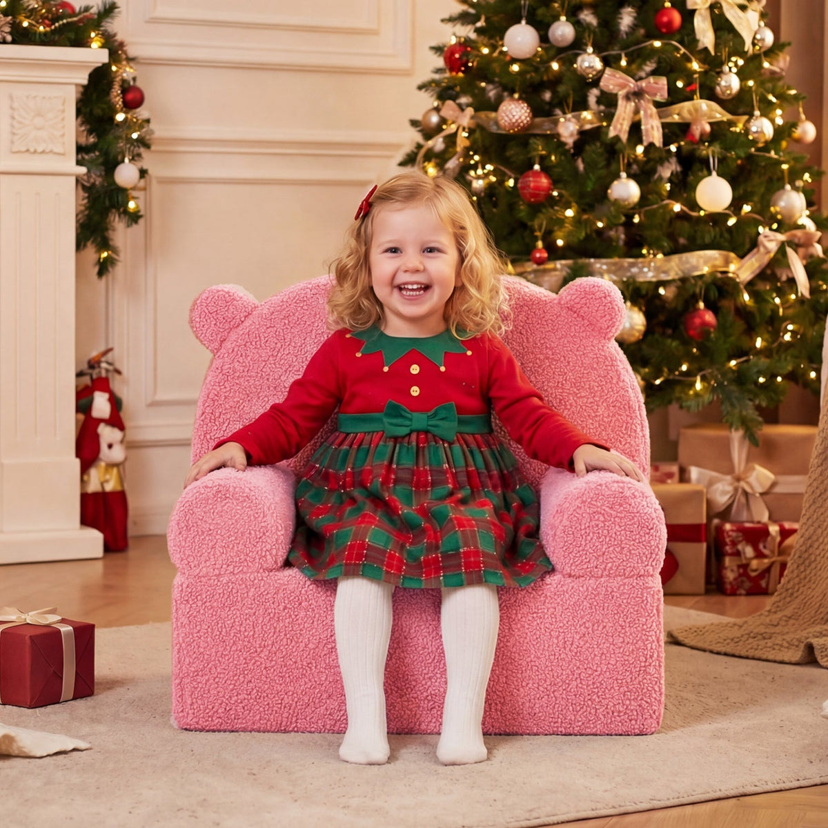 Kids Bear Sofa Toddler Foam Couch with Soft Fleece Fabric Cover