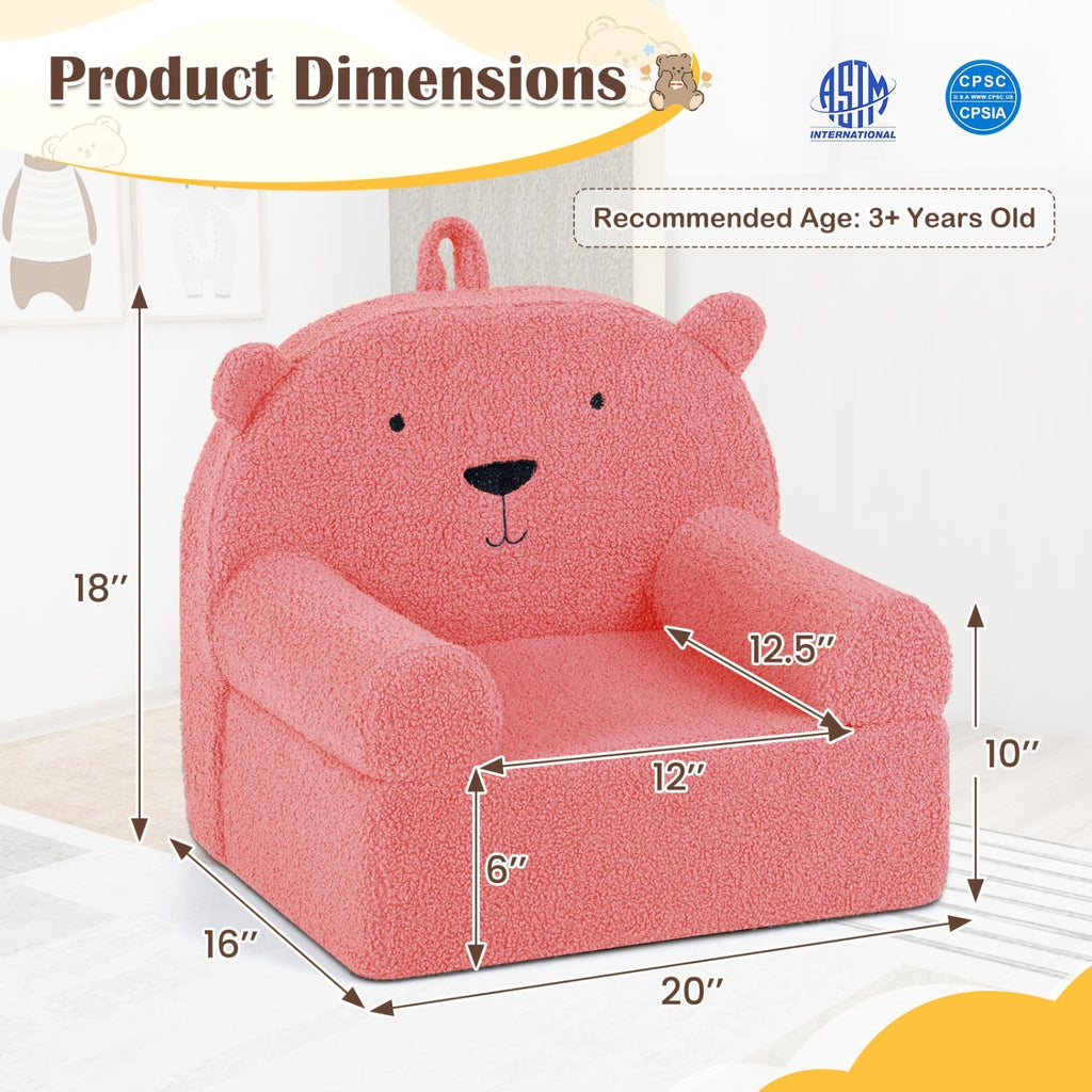 Kids Bear Sofa Toddler Foam Couch with Soft Fleece Fabric Cover