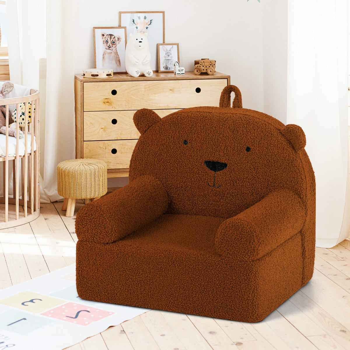 Kids Bear Sofa Toddler Foam Couch with Soft Fleece Fabric Cover