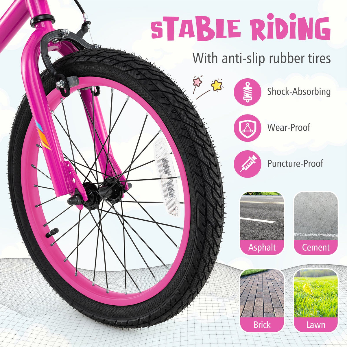 18 Inch LED Lighted Kids Bike with Training Wheels and Headlight for Ages 4-8 Years-18 inches