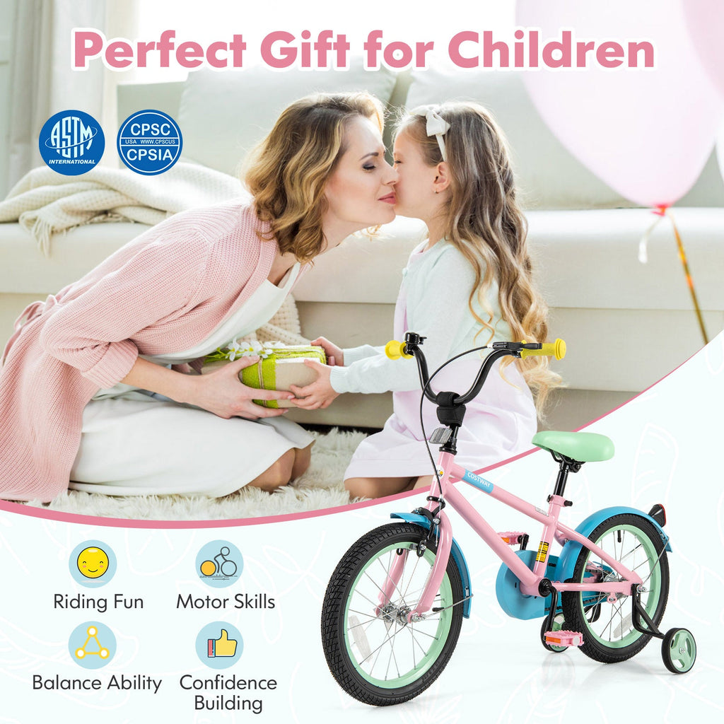 Kids Bike with Adjustable Handlebar and Saddle Pink-16 Inches