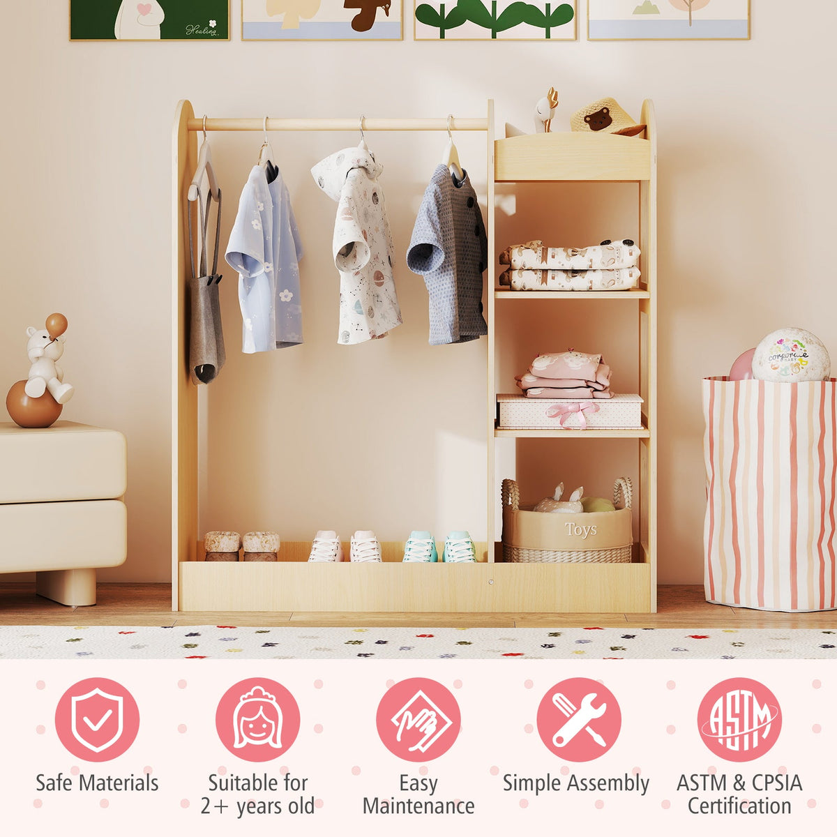Kids Dress Up Storage with Mirror-Natural