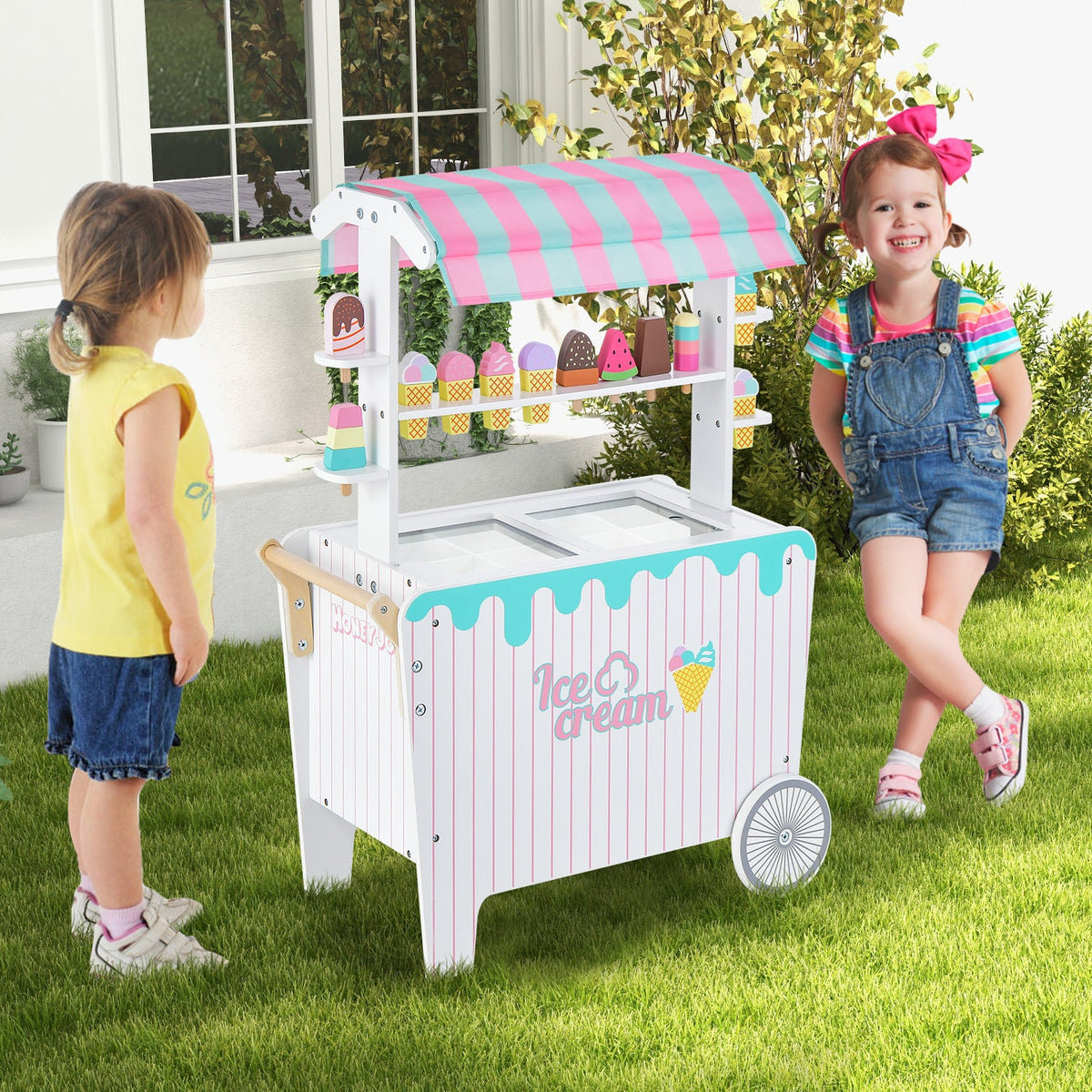 Kids Ice Cream Cart Playset with Display Rack and Accessories