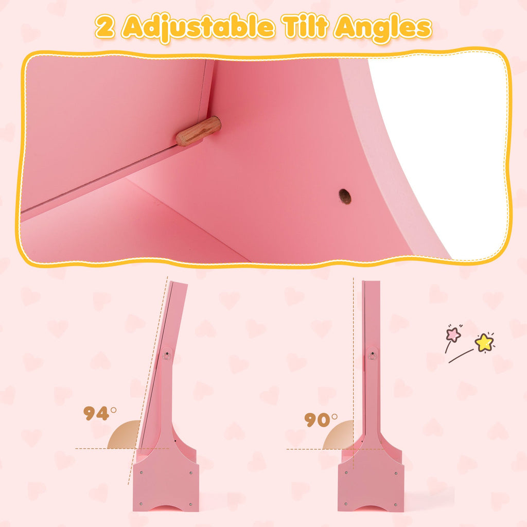 Freestanding Kids Jewelry Armoire Cabinet with Storage and 2 Tilt Angles-Pink