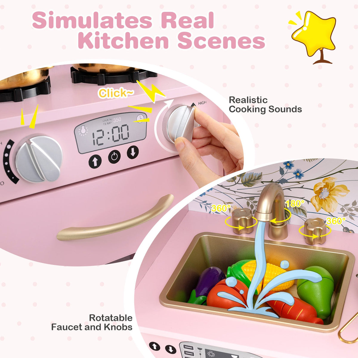 Toddler Pretend Play Kitchen for Boys and Girls 3-6 Years Old-Light Pink