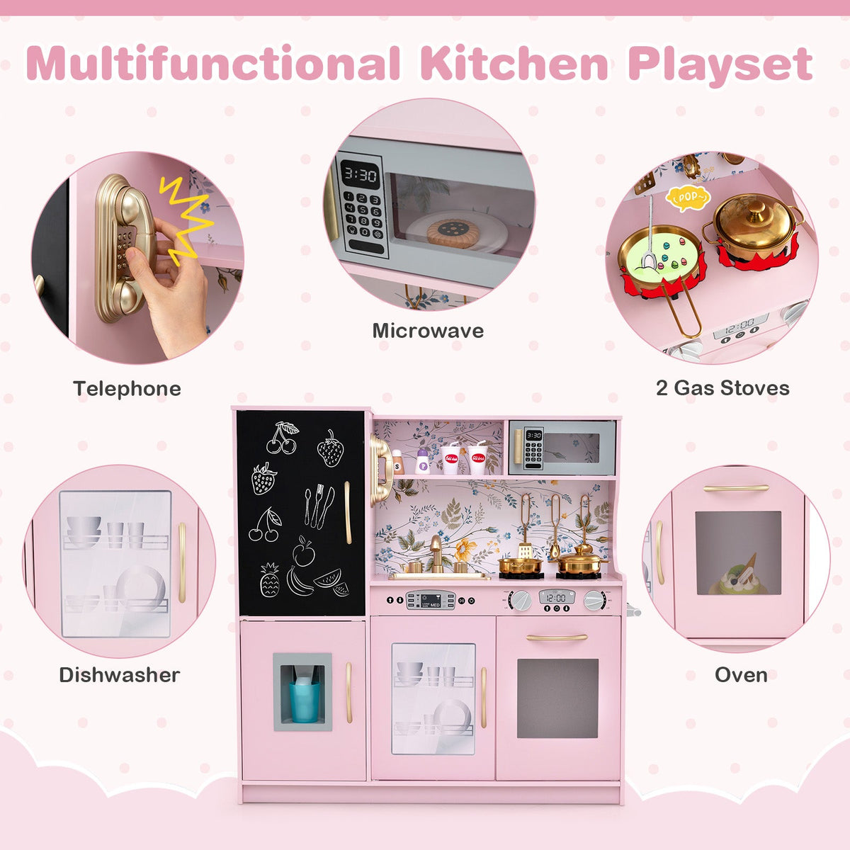 Toddler Pretend Play Kitchen for Boys and Girls 3-6 Years Old-Light Pink