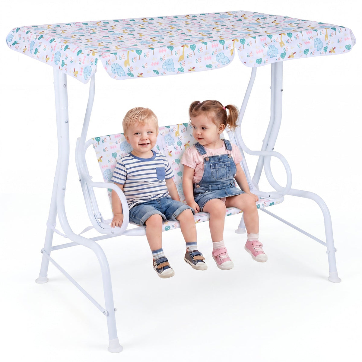 Kids Patio Swing 2-Seater Outdoor Porch Swing Lounge Chair with Adjustable Canopy