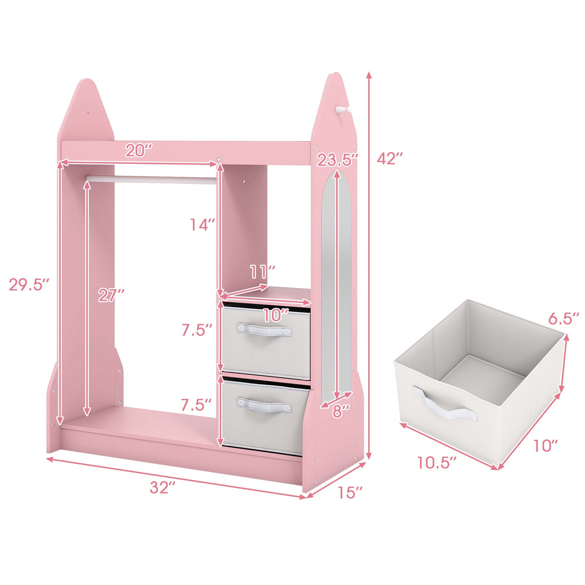 Kids Play Armoire Dresser with Cloth Hanger-Pink