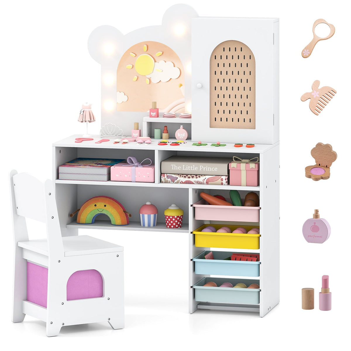 Kids Vanity with Lights and 5 Drawers for Kids Aged 3+ Years Old