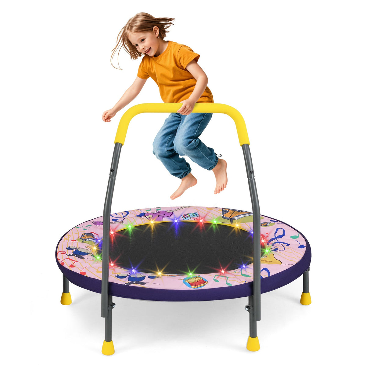 Mini Trampoline Folding Small Rebounder for Kids with Lights-Pink