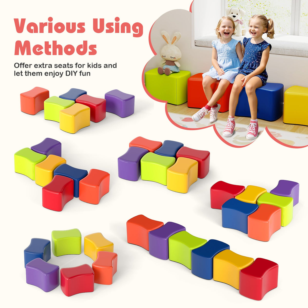 Modular Stool Set for Kids 6 PCS Butterfly Stools-Multicolor