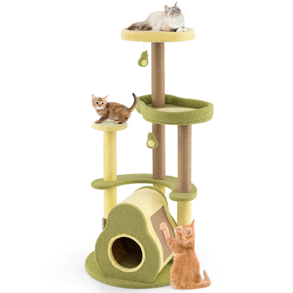 Freestanding Multi-level Avocado Cat Tower with Private Condo-Green