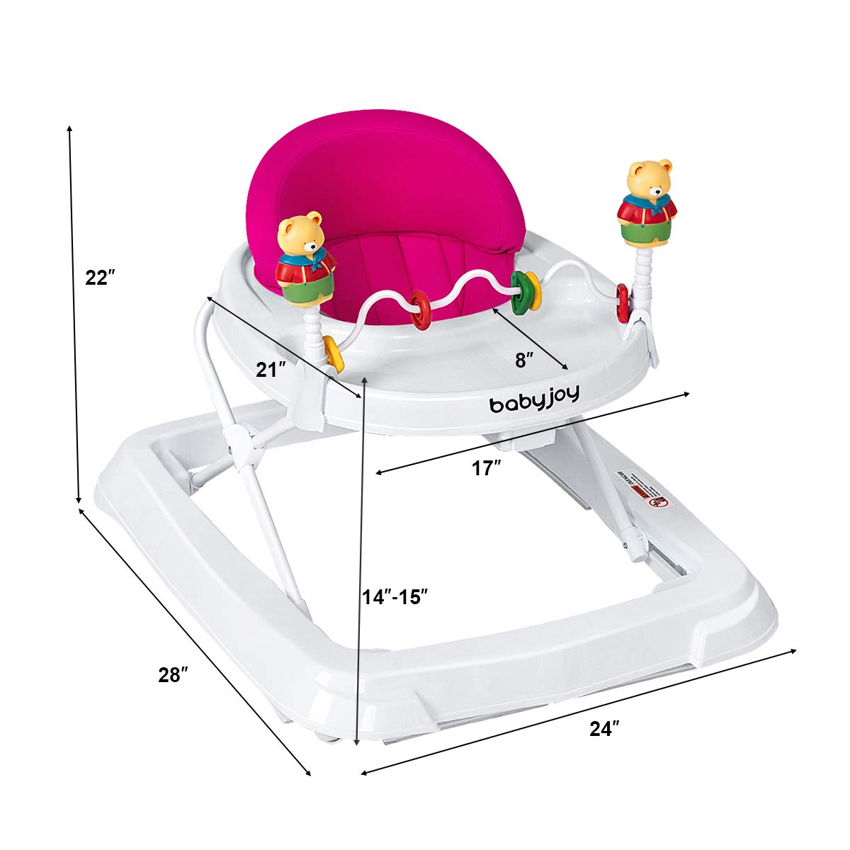 Adjustable Height Removable Folding Portable Baby Walker-Pink