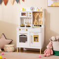 Play Kitchen for Kids Wooden Chef Pretend Playset with 3 Adjustable Heights Microwave