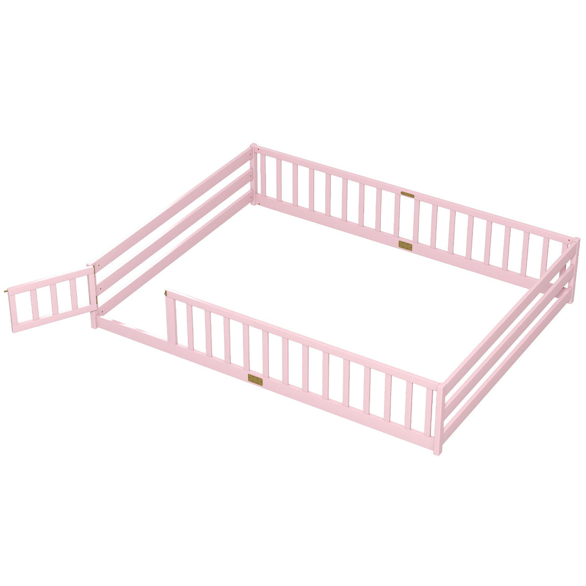 Queen Size Floor Bed Kids Montessori Bed Frame with Full Length Safety Guardrails