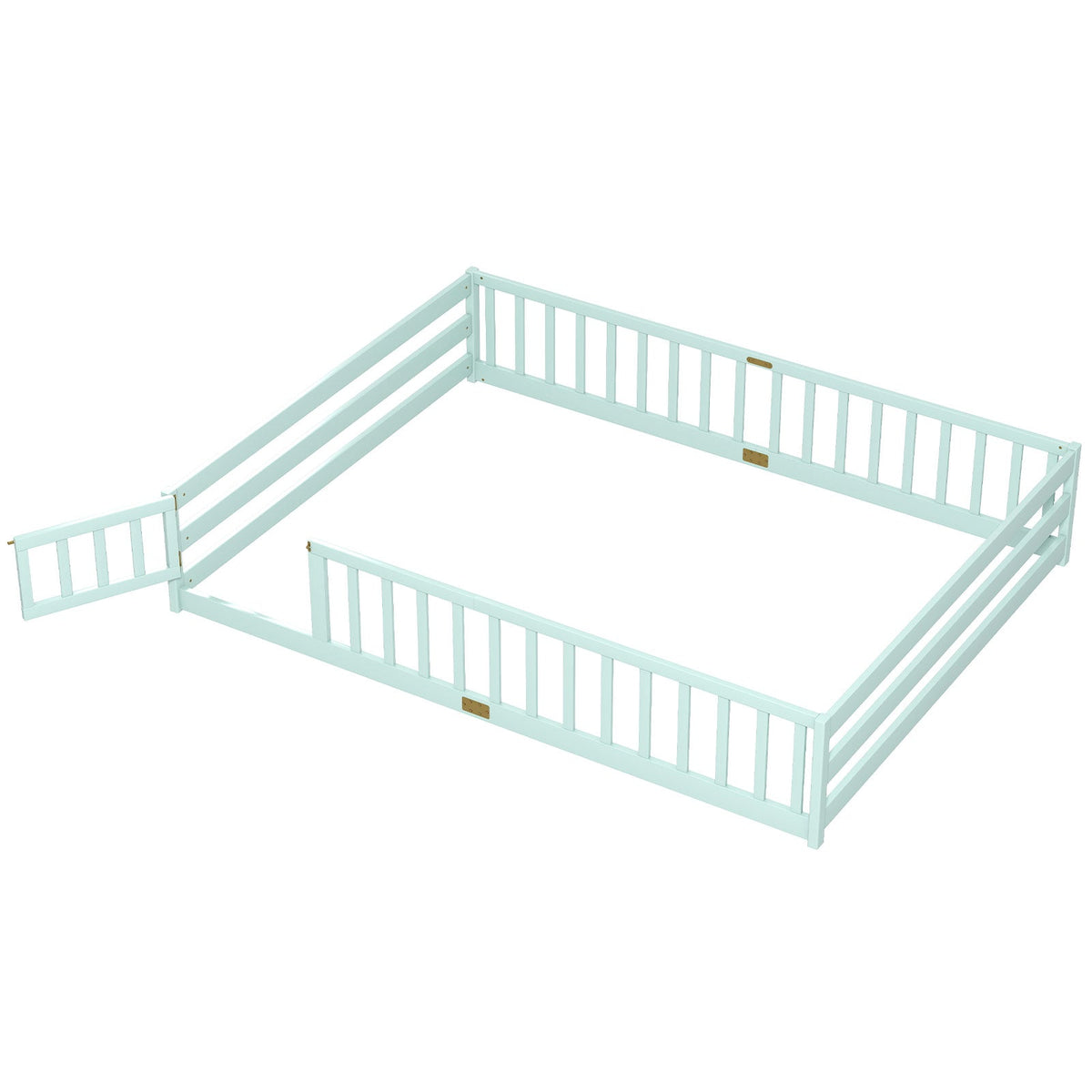 Queen Size Floor Bed Kids Montessori Bed Frame with Full Length Safety Guardrails