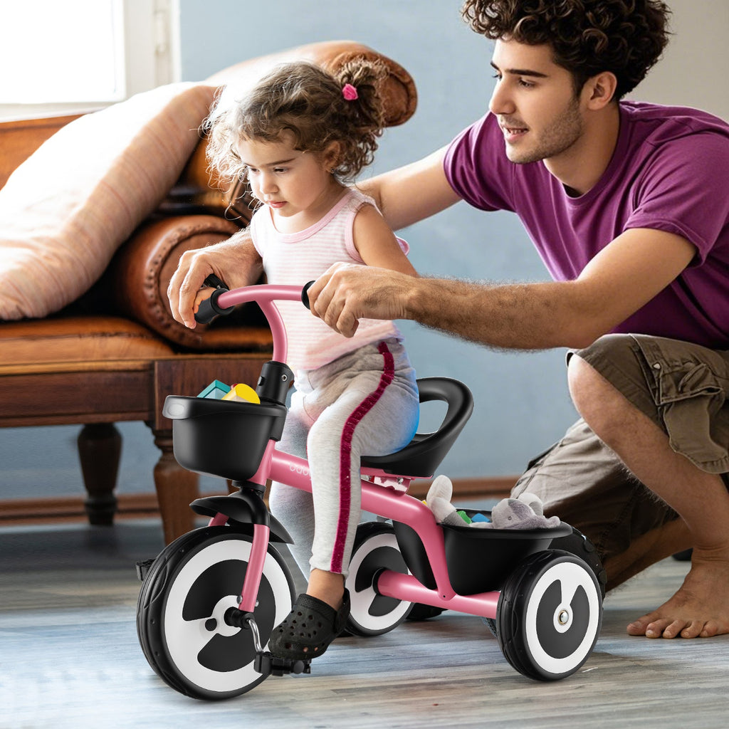 Toddler Tricycle with Adjustable Seat and Storage Baskets for 1.5-5 Years Old-Pink