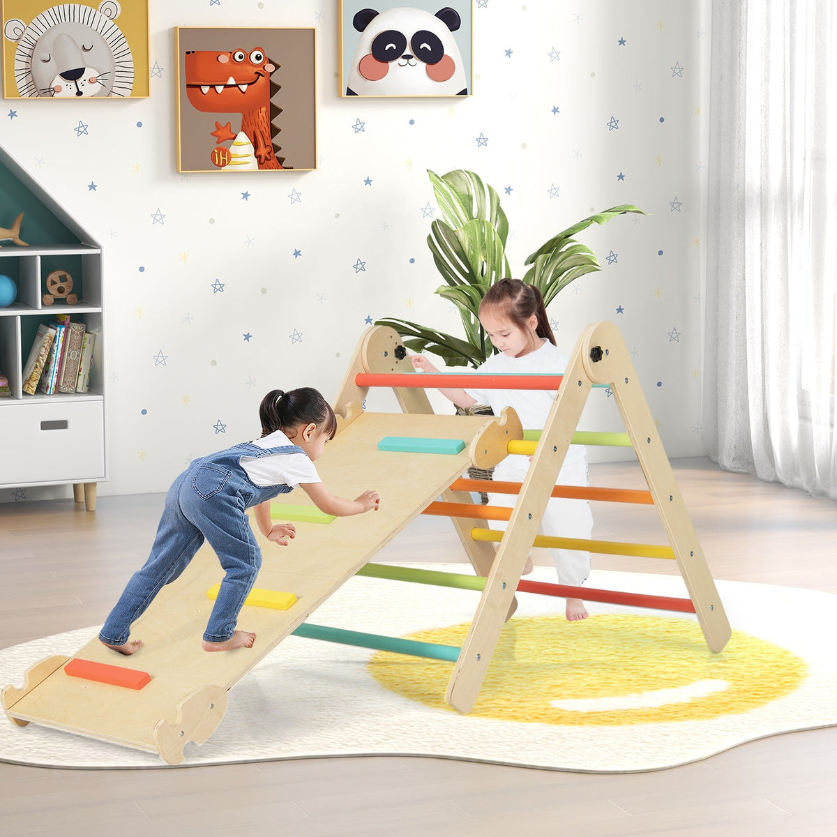 3-in-1 Climbing Set Foldable and Adjustable Kids Triangle Set-Multicolor