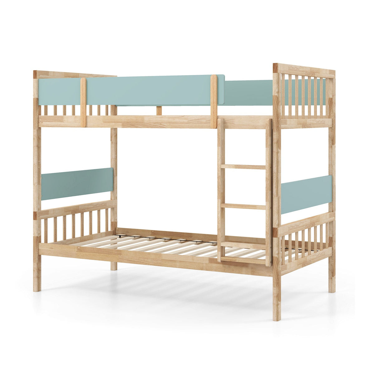 Twin Over Twin Bunk Bed with Ladder and Full-length Guardrails-Natural