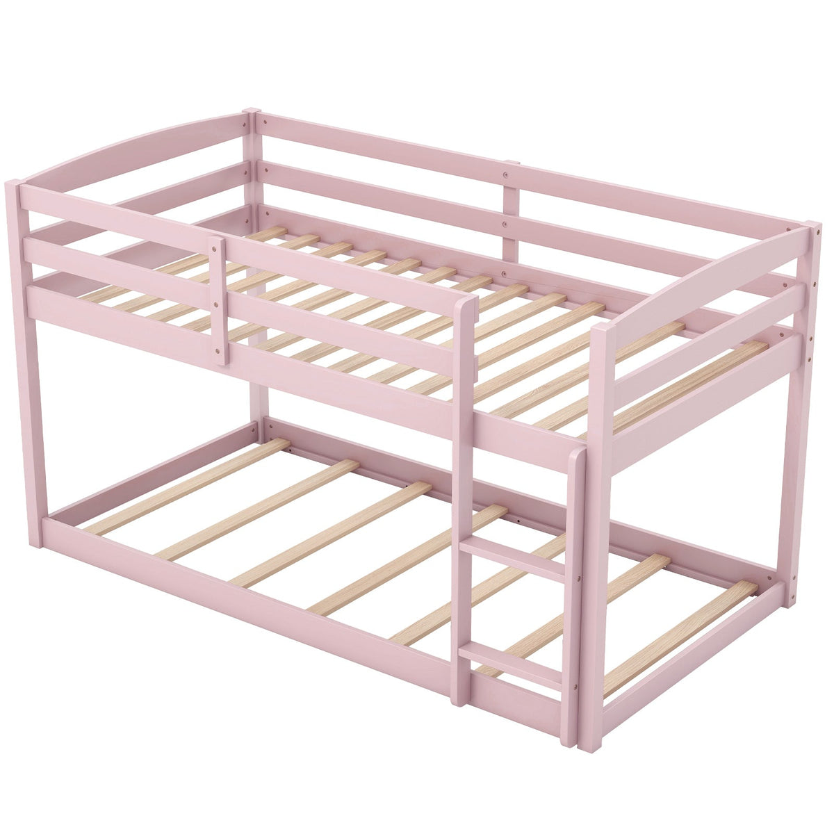 Twin Size Bunk Bed with High Guardrails and Integrated Ladder-Pink