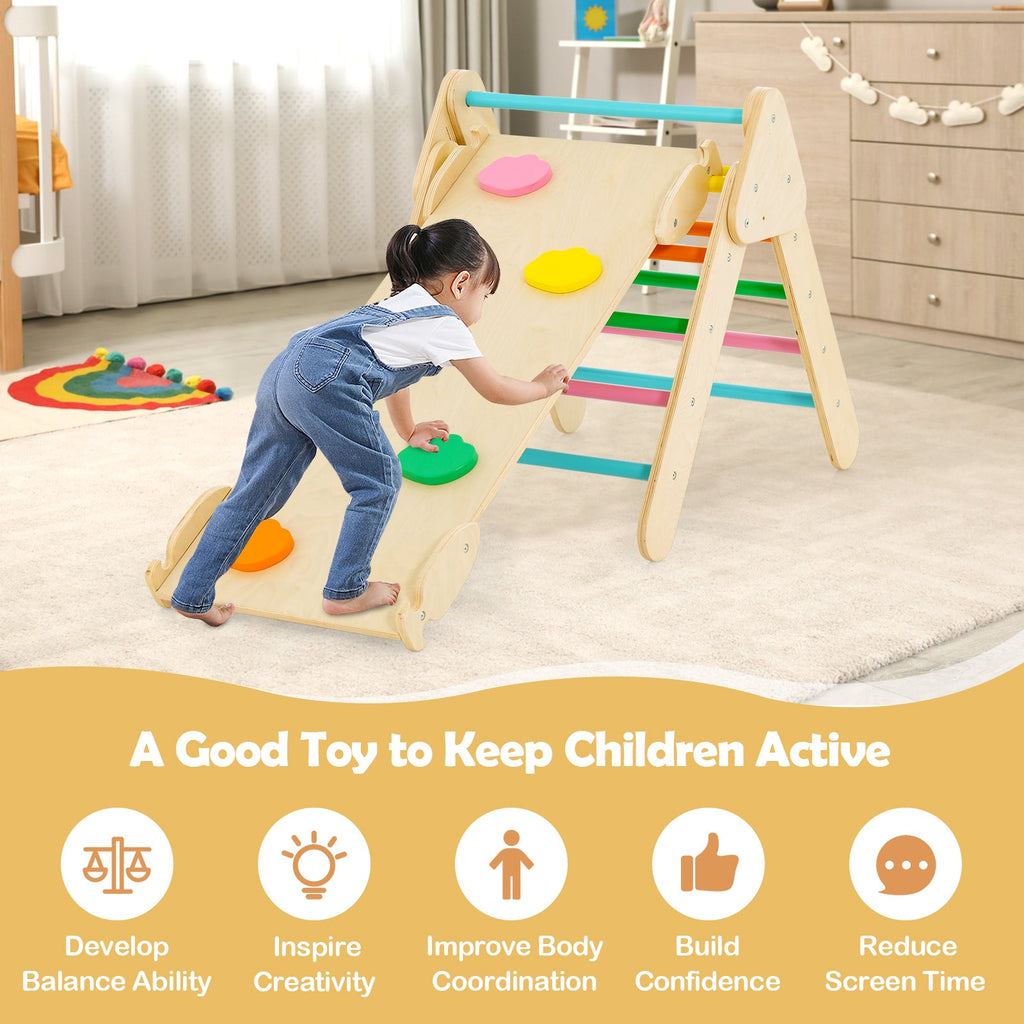 5-in-1 Wooden Kids Climber Toys with Triangle Arch Ramp-Multicolor