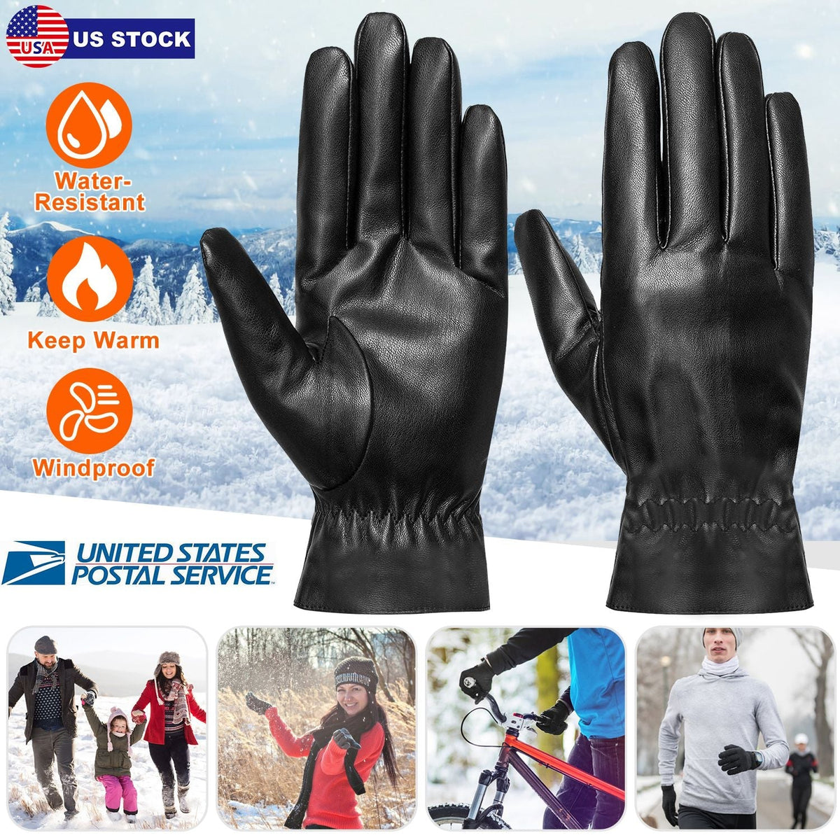 Unisex Leather Winter Warm Gloves Outdoor Windproof Soft Gloves Cycling Skiing Running Cold Winter Gloves