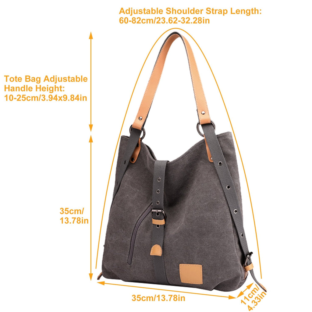 Ladies Canvas Tote Bag Multifunctional Purse Handbag Adjustable Shoulder Rucksack Convertible Backpack Wear-Resistant Dirt-Proof For Women School Offi