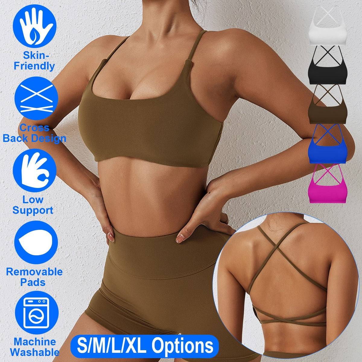 Women Cross Back Sport Bras Padded StrappyÊCrop Open Back Low Impact Bras SexyÊFitnessÊTank Tops with Removable Pads Thin Straps for Gym Yoga Workout