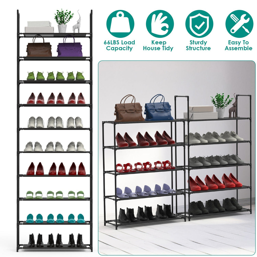 10 Tiers Shoe Rack Space-Saving 25-30Pairs Tall Shoe Shelf 23.03x10.82x72.83Inches Non-Woven Fabric Vertical Shoe Organizer For Hallway Entryway Close